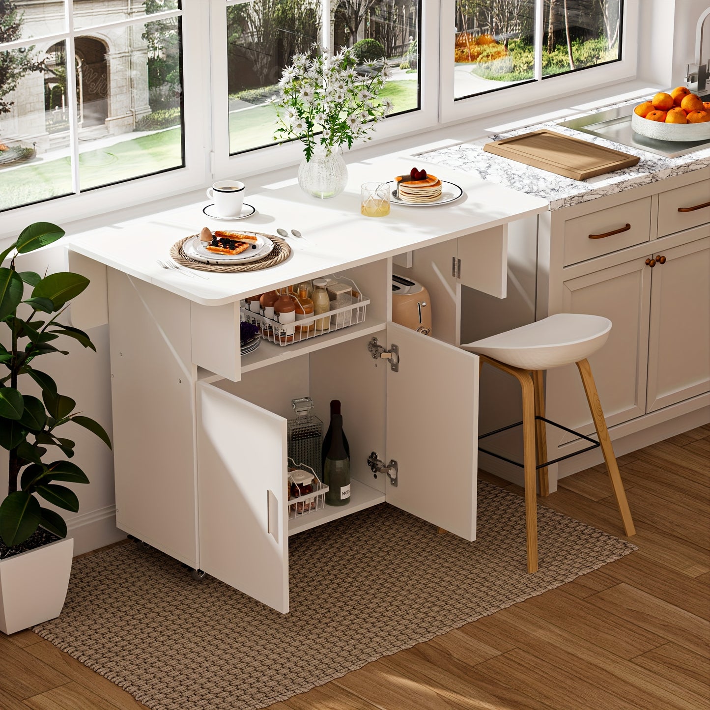 Inklapbare Eettafel – Vouwtafel – Opklapbare Tafel – Mobiele Werktafel – Klaptafel – Gele Variant – Uitbreidbaar Tafelblad – Wieltjes Met Remmen