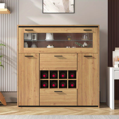 Dressoir – Opbergkast – Buffetkast – Ladekast – Kast – Rustiek Design – Dubbele Deuren & Wijnrek – 110x111x38 cm Natuurlijk
