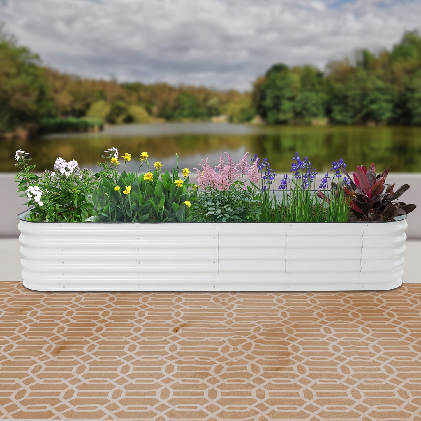 Raised Garden Beds Outdoor – Verhoogde Tuinbak – Plantenbak – Moestuinbak – Kruidenbak – Metaal – Modulair 14-in-1 – 285x60x43 cm – Wit Lichtgrijs – Roestbestendig – Eenvoudige Montage
