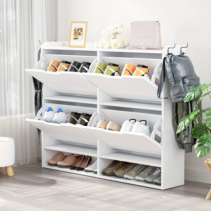 Schoenenkast – Schoenenrek – Schoenenopberger – Schoenenmeubel – Opbergkast – Wit – 4 Vouwdeuren – Compact 100x19x91 cm