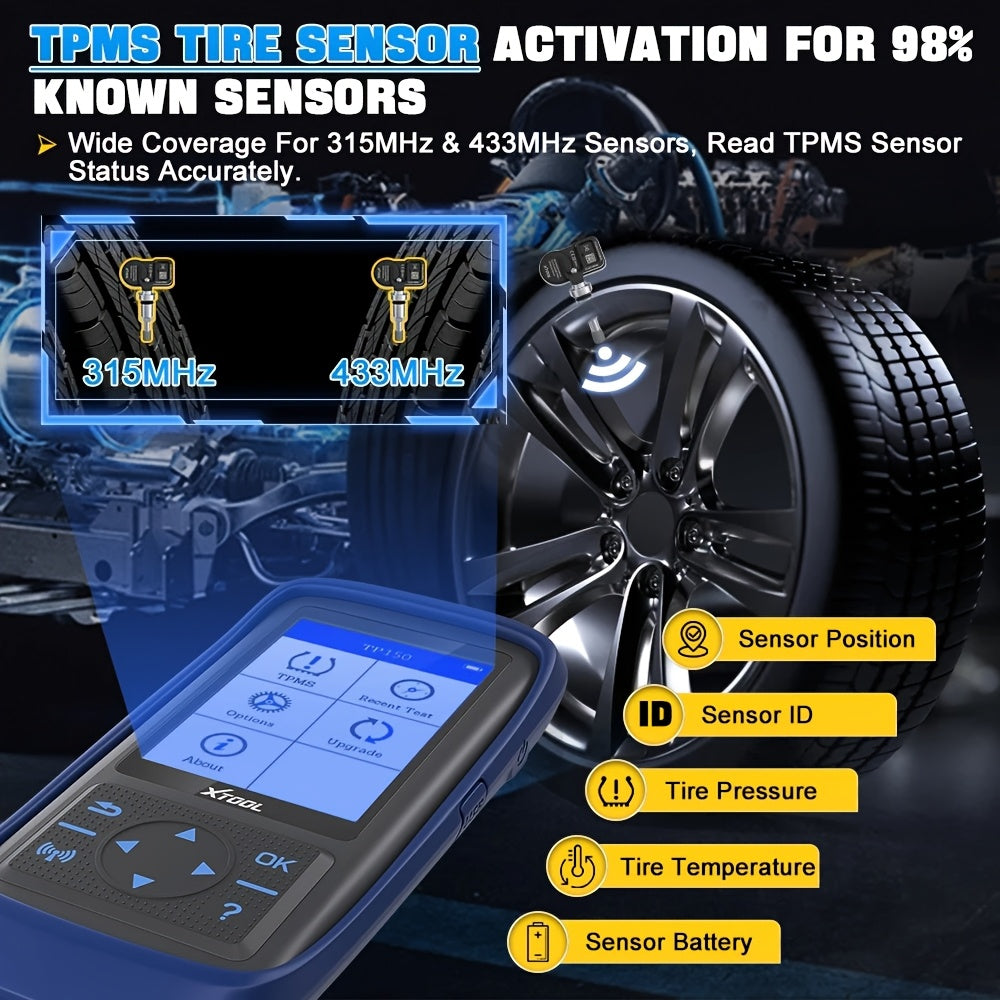 TPMS Programmeertool – Bandenspanning Tester – Sensor Activator – Foutcode Lezer – Reset Tool – Wifi Updates – 3150mAh Batterij – Compact Kleurenscherm