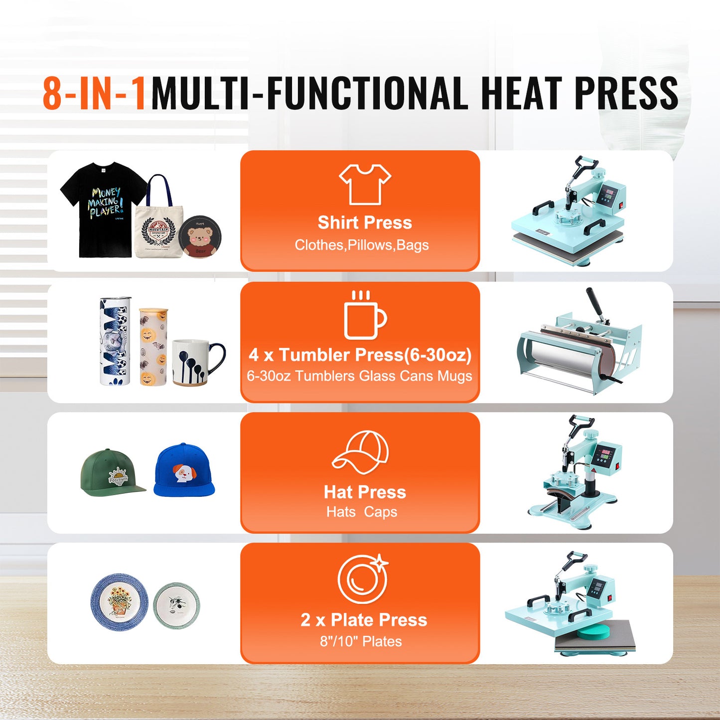 Transferpers – Hittepers – Heat Press – Warmtepers – Drukpers – 8-in-1 Multifunctioneel – Groot Persoppervlak 38x38 cm