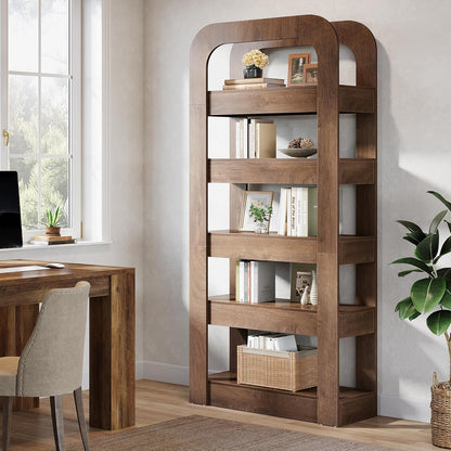 6-laagse houten boekenkast – open kast – boekenrek – opbergmeubel – wandkast – bruine kleur – 178 cm hoog – duurzaam massief hout met anti-kantelbeugel