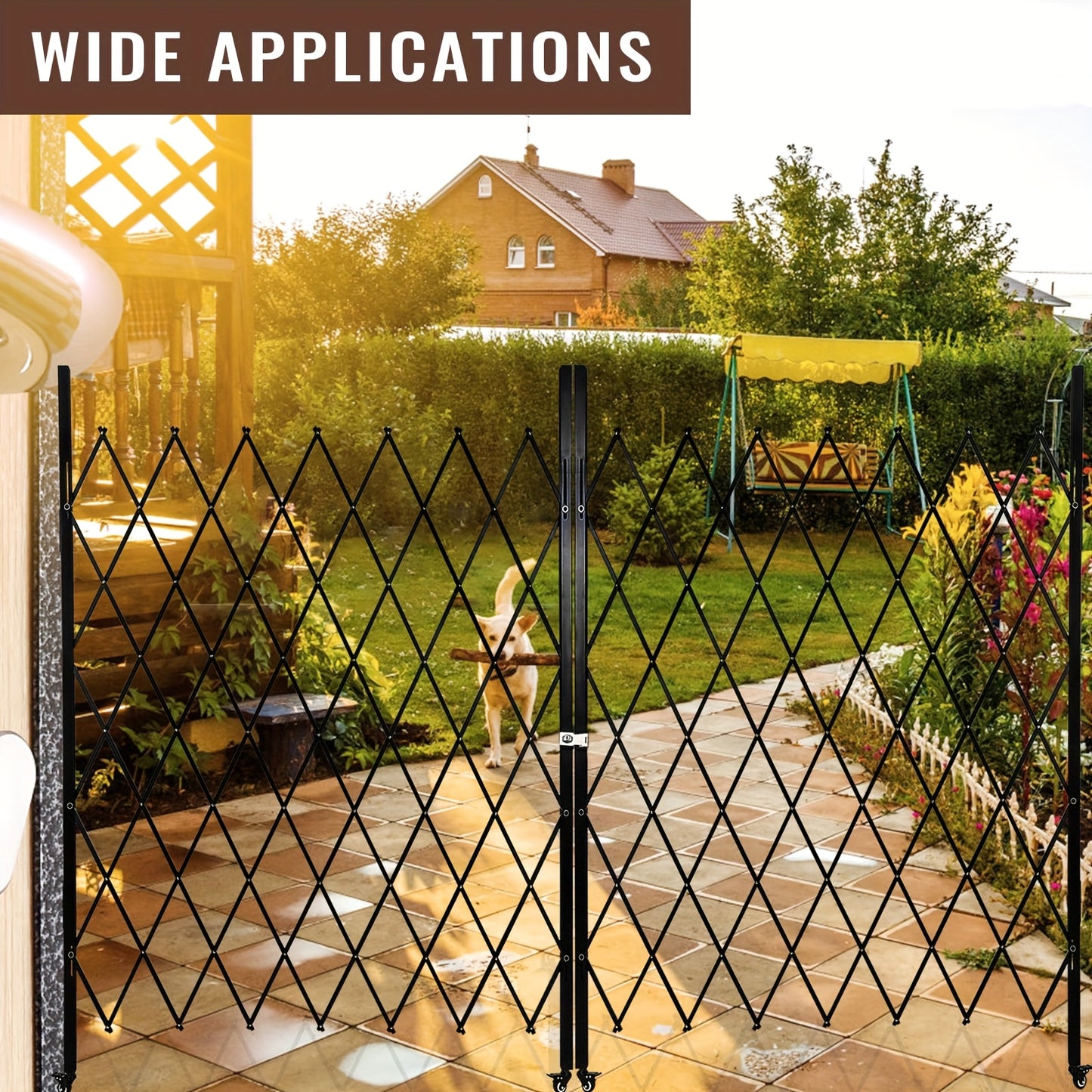 Heavy-Duty Double Folding security gate - 154.94cmH x 3.1meterW Expandable Accordion Door with 360° Rolling Wheels, Lockable Panels & Black - Portable Folding Fence for, Courtyard,, for Cave - Easy Install -Theft Barrier