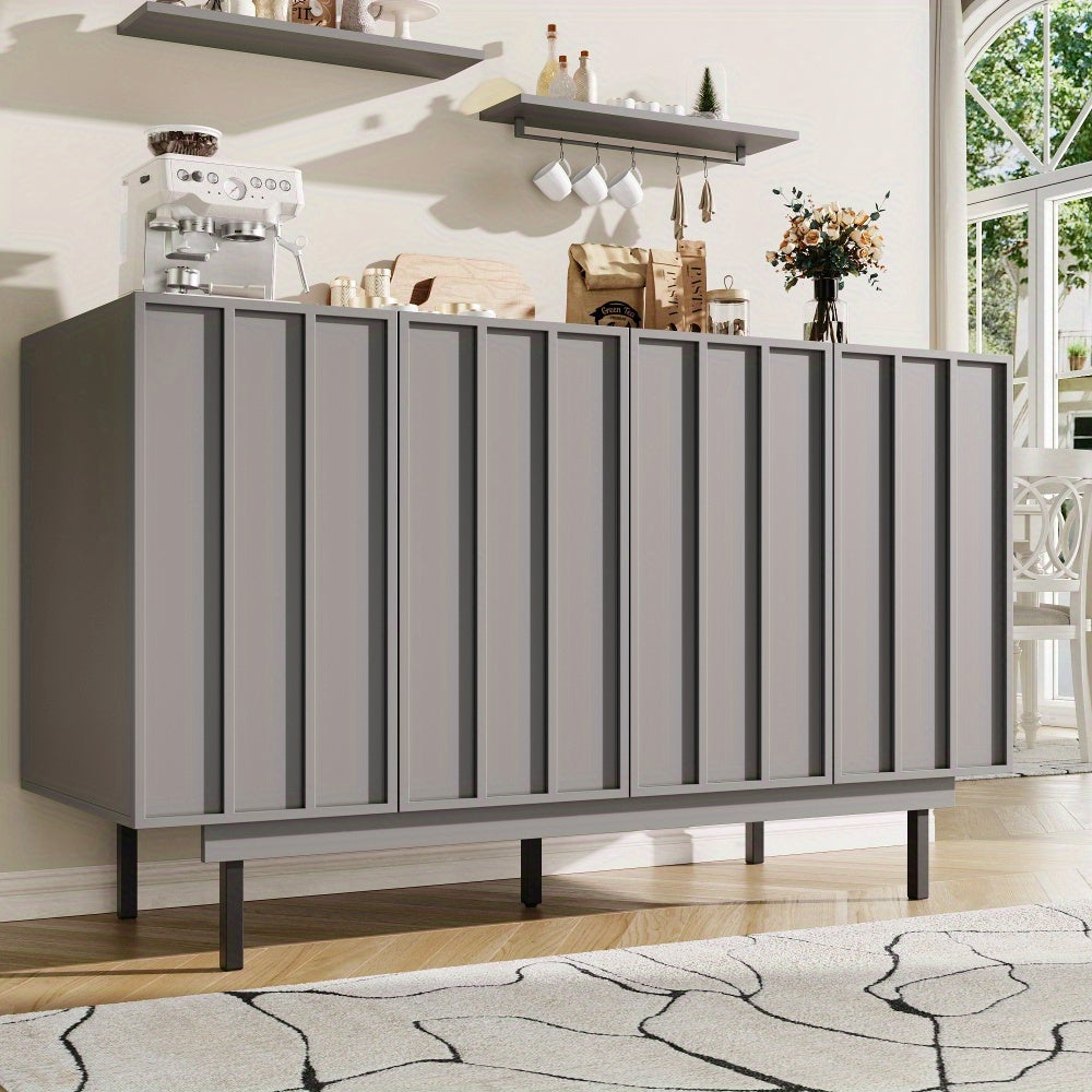Dressoir – Sideboard – Opbergkast – Meubel – Buffetkast – Extra Lang – Ruimtebesparend Design – Open Planken – Stevige Constructie – Modern Grijs – 140x38,5x82,5 cm – Eenvoudige Montage – Zonder Elektriciteit