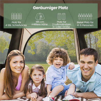 Gezinstent – Kampeertent – Tunnel Tent – Familietent – Outdoor Tent – Voor 4-6 Personen – Waterdicht Met UV Bescherming 50+