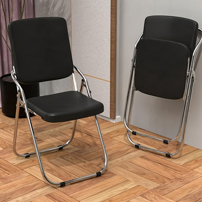 1pc Modern Space-Saving PU Armchair with Chrome Legs & Ergonomic Memory Foam Cushion - Wipe-Clean Easy-Clean Single Seat Chair with Armrests, Sturdy Metal Frame & Black/White/Gray Color Options for Kitchen, Bedroom, Dressing