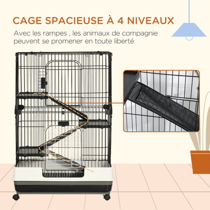 Kooi Kleine Knaagdieren – Huisdierkooi – Caviakooi – Konijnenhok – Hamsterkooi – Metalen Frame – 3 Verwijderbare Platforms – 4 Wielen Met Rem – 81,2x52,7x114 cm – Zwart
