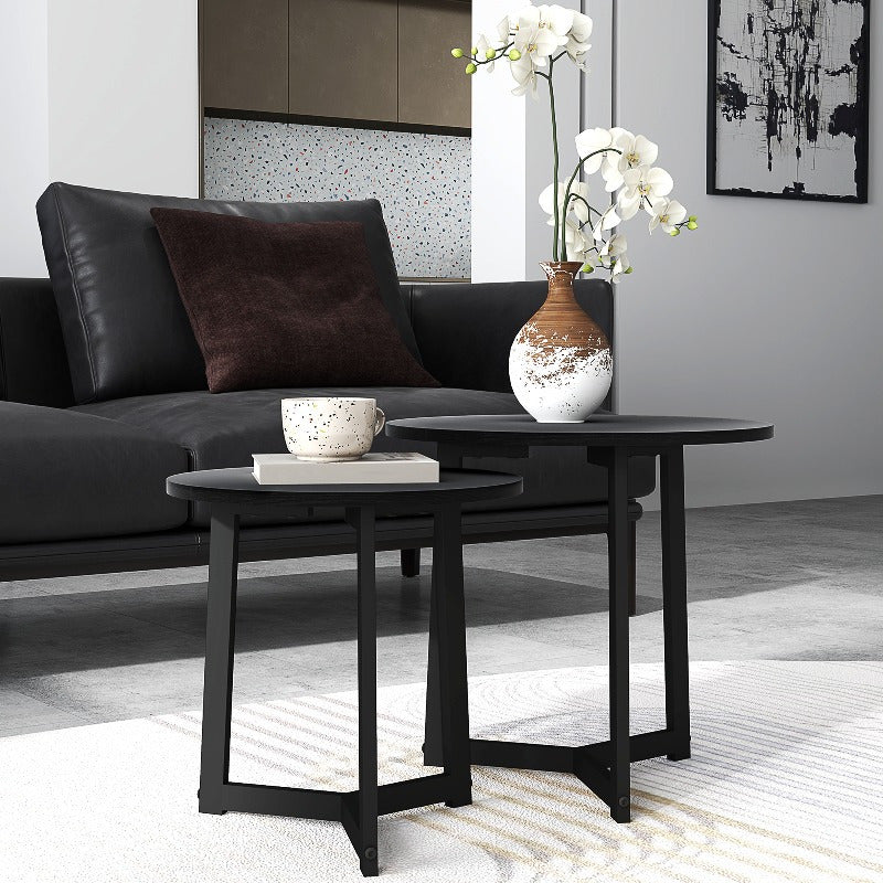 Ronde Bijzettafel – Salontafel – Accenttafel – Zwart Metaal Tafeltje – Hoektafel – Verstelbare Hoogte – Sterk Stalen Frame 35kg Capaciteit