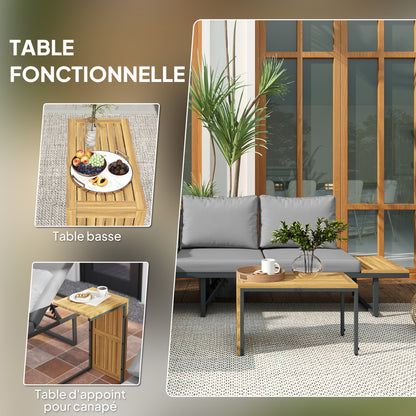 Loungeset – Tuinmeubelen – Buitenmeubilair – Hoekbank – Loungesofa – Acaciahout – 6-Delige Set – Verstelbare Rugleuningen – Grijze Kussens