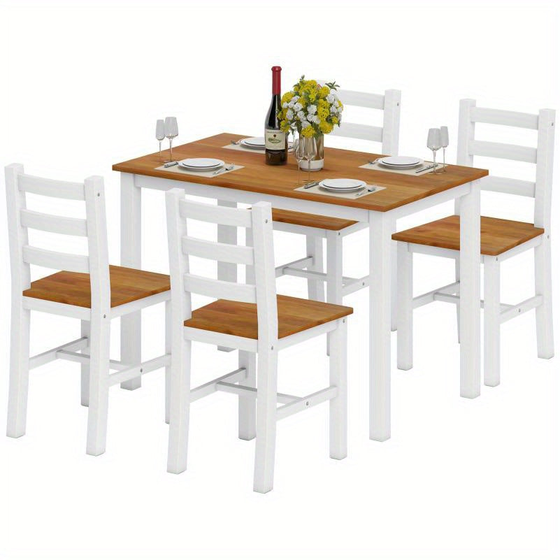 Eetkamerset – Eettafel Set – Houten Eetkamermeubel – Stoel Set – Vurenhout Meubel – Massief Vurenhout – Comfortabele Stoelen – Compact Formaat 120x70 cm