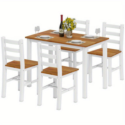 Eetkamerset – Eettafel Set – Houten Eetkamermeubel – Stoel Set – Vurenhout Meubel – Massief Vurenhout – Comfortabele Stoelen – Compact Formaat 120x70 cm
