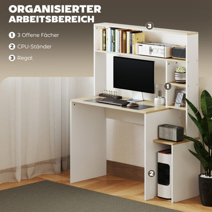 Computerbureau – Computertafel – Bureautafel – Werkplek – Computer Bureau – Met Boekenkast – Stalen Frame – 113 x 45 cm – Eikenkleur