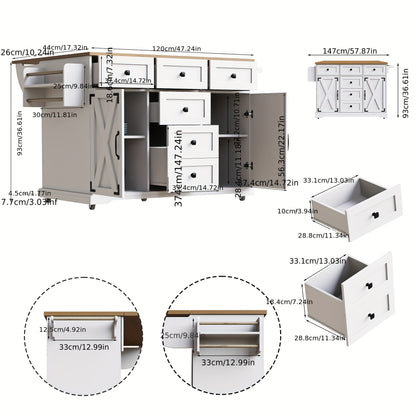 Multifunctional Kitchen Island with Mobile Storage Cabinet & Buffet - & Classic Design, Freestanding Floor Cabinet with Spacious Countertop, Ample Storage Space, No Electrical Required for Dining Room & Living Room, Durable M