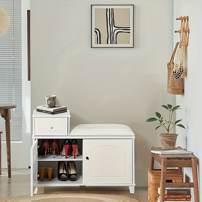 Organizedlife Small Shoe Bench With Storage, Shoe Cabinet With Seat, Door Shoe Cabinet, Solid Wood Shoe With Storage For Entrance, Entryway Or Hallway, Multi-functional Shoe Cabinet Stool, Large Space Shoe Cabinet