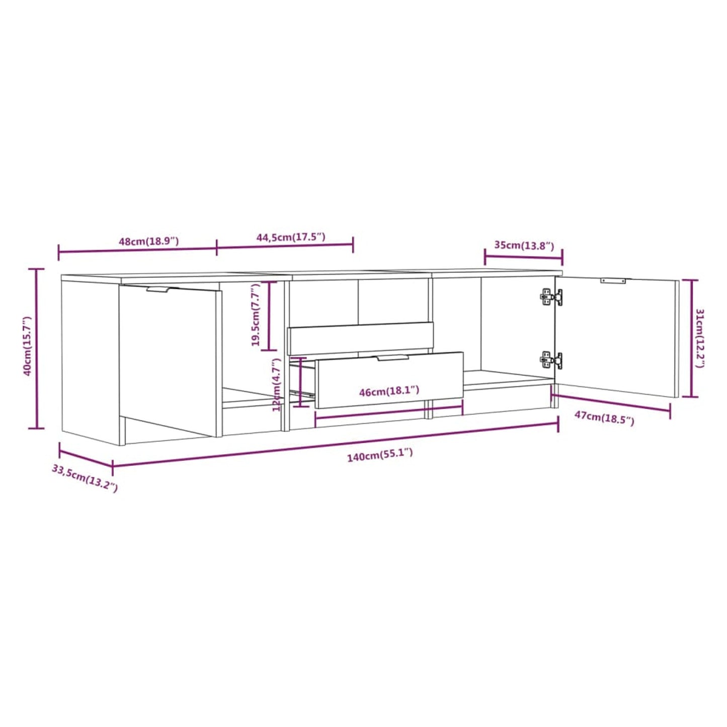 Tv Meubel – Tv Kast – Tv Meubelkast – Televisiemeubel – Mediameubel – Sonoma Eiken – 140x35x40 cm – Hoogwaardig MDF