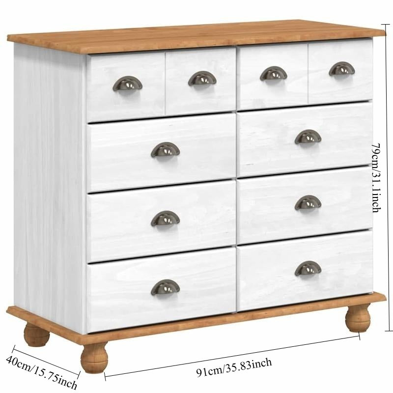 Ladekast – Dressoir – Commode – Opbergkast – Kast – Wit & Naturel Hout – 91x40x79 cm – Vergrendelbare Laden