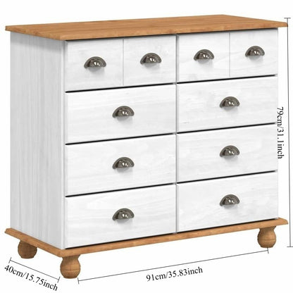 Ladekast – Dressoir – Commode – Opbergkast – Kast – Wit & Naturel Hout – 91x40x79 cm – Vergrendelbare Laden