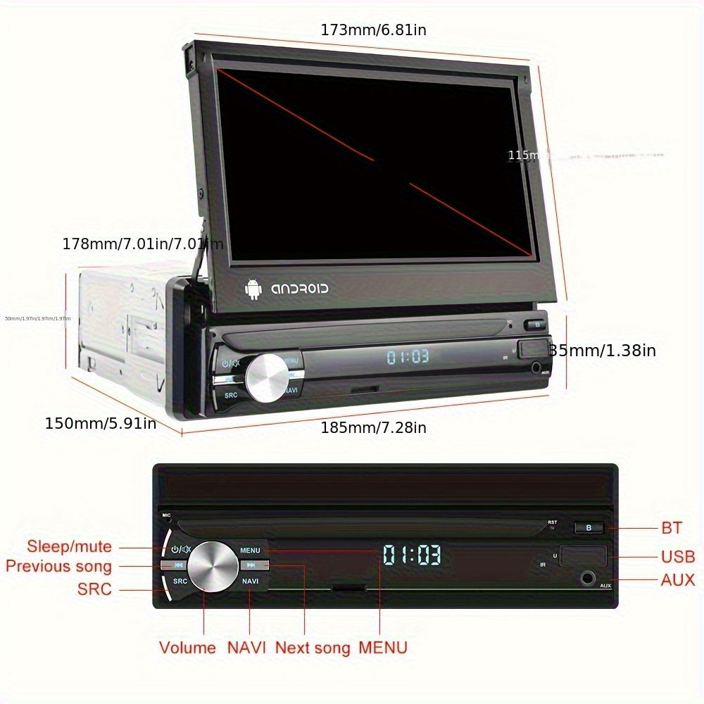 Android Car Radio – Autoradio Multimedia Speler – GPS Navigatie – Touchscreen 7 Inch – 1 DIN – WiFi Verbinding – Bluetooth – Inclusief Achteruitrijcamera – 4GB+64GB Geheugen