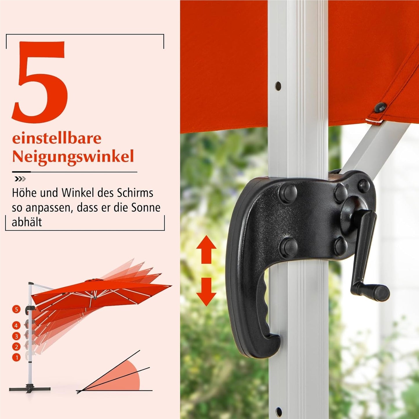 Rechthoekige Parasol – Terrasparasol – Tuinparasol – Marktparasol – Vlagparasol – 300 x 300 cm – 360° Draaibaar – Verstelbare Kantelfunctie – Rood
