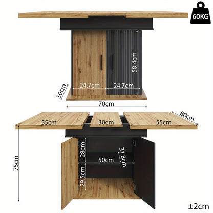 Uitschuifbare Eettafel – Inklapbare Tafel – Eetkamertafel – Keukentafel – Retro Tafel – Ruimtebesparend – Opbergruimte Met Lades – 110-140 cm – Met Metalen Frame – Geen Montage