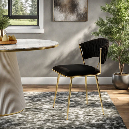 Eetkamerstoel – Eettafelstoel – Keukenstoel – Kuipstoel – Stoel – Fluwelen Bekleding – Gouden Metalen Poten – Ergonomisch Design