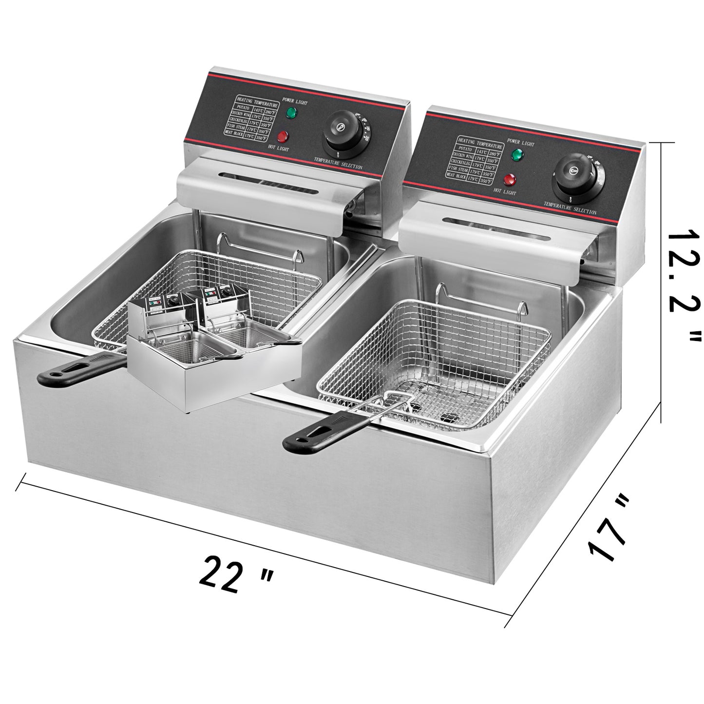 Friteuse – Frituurpan – Dubbele Frituurpan – Elektrische Friteuse – Koude Zone – 12 Liter Capaciteit – RVS Materiaal – 5000 Watt Vermogen