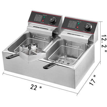 Friteuse – Frituurpan – Dubbele Frituurpan – Elektrische Friteuse – Koude Zone – 12 Liter Capaciteit – RVS Materiaal – 5000 Watt Vermogen