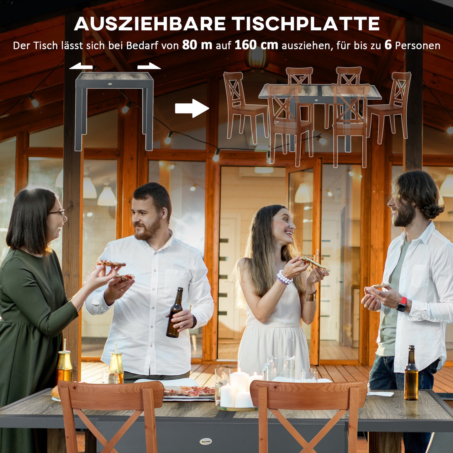 Uitschuifbare Tuintafel – Tuinset Tafel – Buiten Tafel – Terrastafel – Balkon Tafel – Aluminium Frame – Houtlook Tafelblad – Beige+Grijs – 160x80x75 cm