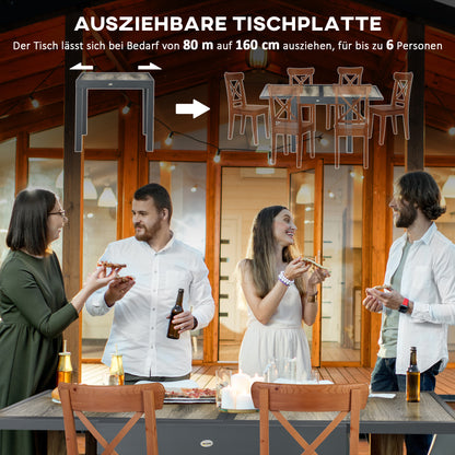 Uitschuifbare Tuintafel – Tuinset Tafel – Buiten Tafel – Terrastafel – Balkon Tafel – Aluminium Frame – Houtlook Tafelblad – Beige+Grijs – 160x80x75 cm