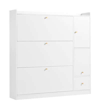 Schoenenkast – Schoenenrek – Schoenopberger – Schoenmeubel – Schoenentrekker – Wit – 3 Kantelbare Laden – Ingebouwde Klapbank