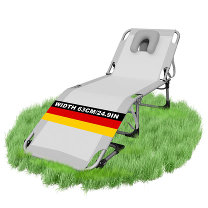 Ligstoel – Relaxstoel – Tuinstoel – Inklapbare Stoel – Ligbed – Stevig Kunststof Frame – Handmatig Verstelbare Rugleuning – Compact Opvouwbaar – Comfortabel Hoofdkussen – Lichtgrijs