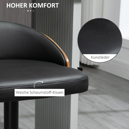 Barkrukken – Barstoelen – Barstoelen Met Rugleuning – Keukenkrukken – Barkruk Set – Verstelbaar In Hoogte – 360° Draaibaar – Stalen Frame Met Houten Zitting – Zwart En Koffie
