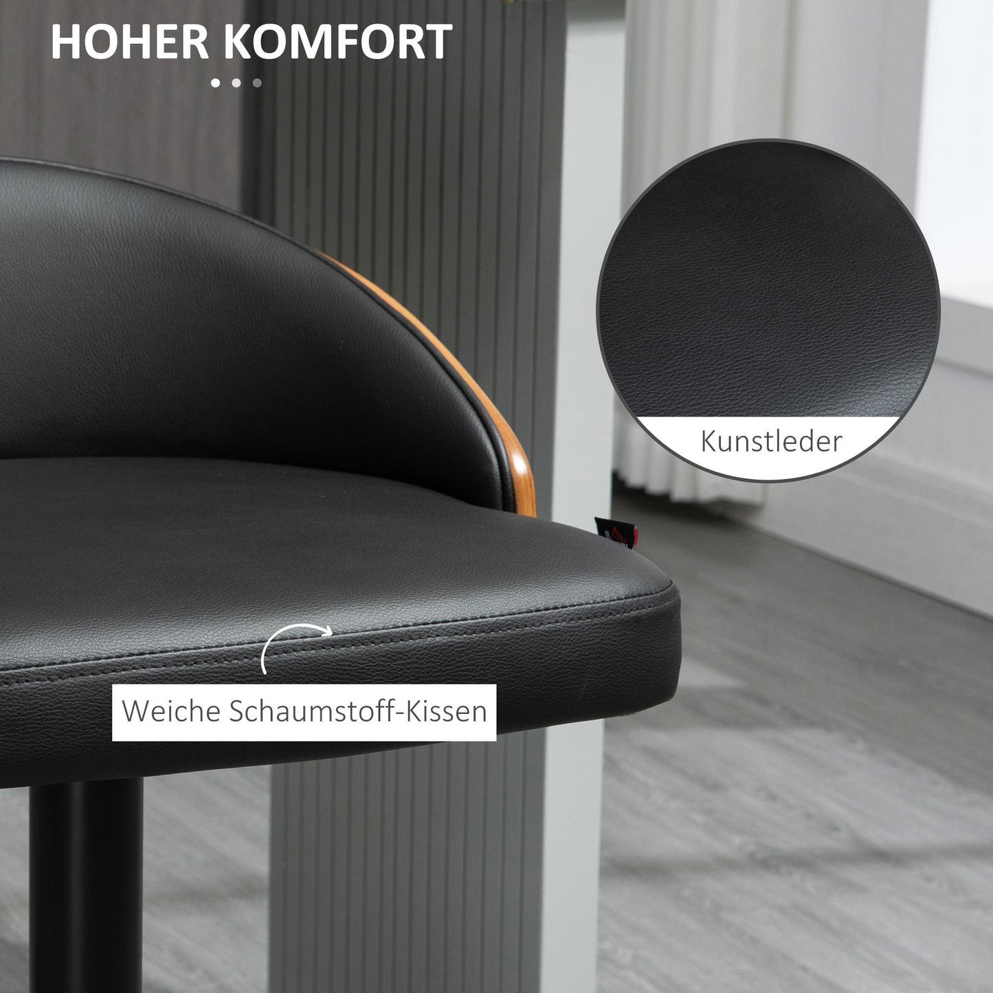 Barkrukken – Barstoelen – Krukjes – Keukenstoelen – Hoge Stoelen – Verstelbare Zithoogte – 360° Draaibaar – Staal en Massief Hout – Set Van 2 – Zwart En Koffiebruin