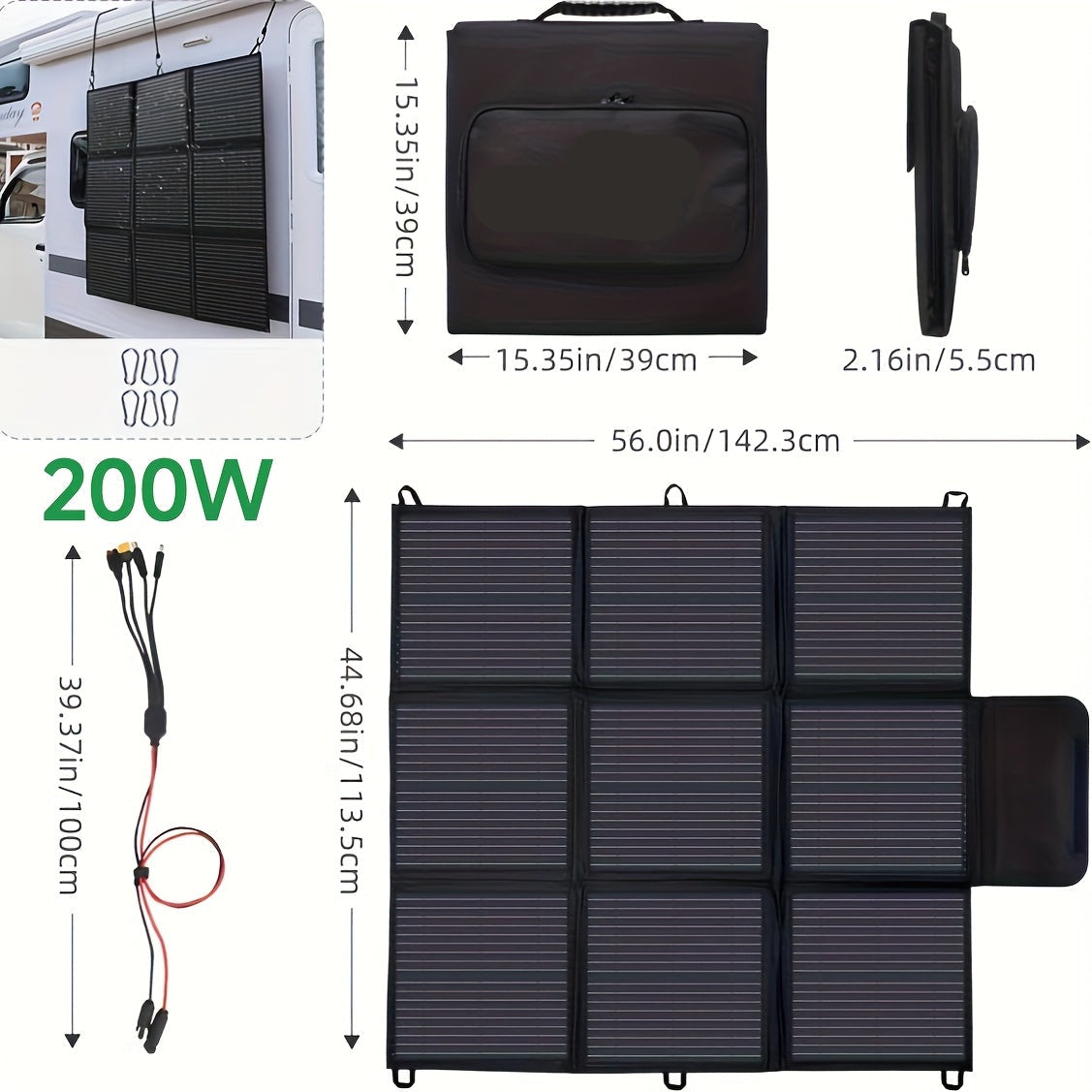 Draagbaar Zonnepaneel – Opvouwbaar Zonnepaneel – Mobiel Zonnepaneel – Outdoor Zonnepaneel – 200W Vermogen – Monokristallijn – Weerbestendig