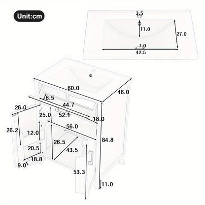 Badkamermeubel – Badkamermeubelset – Wastafelmeubel – Wastafelkast – Onderbouwkast – Vrijstaand MDF – Geïntegreerde keramische wastafel – 60x46x84,8 cm