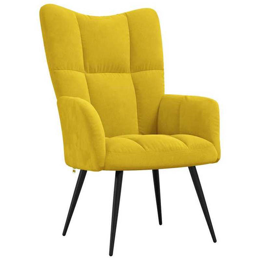 Lounge Chair – Fauteuil – Zitzak – Relaxstoel – Loungestoel – Mosterdgeel Velvet – Kunsthout Frame – Metalen Poten – Zacht Kussen – Eenvoudig Te Monteren
