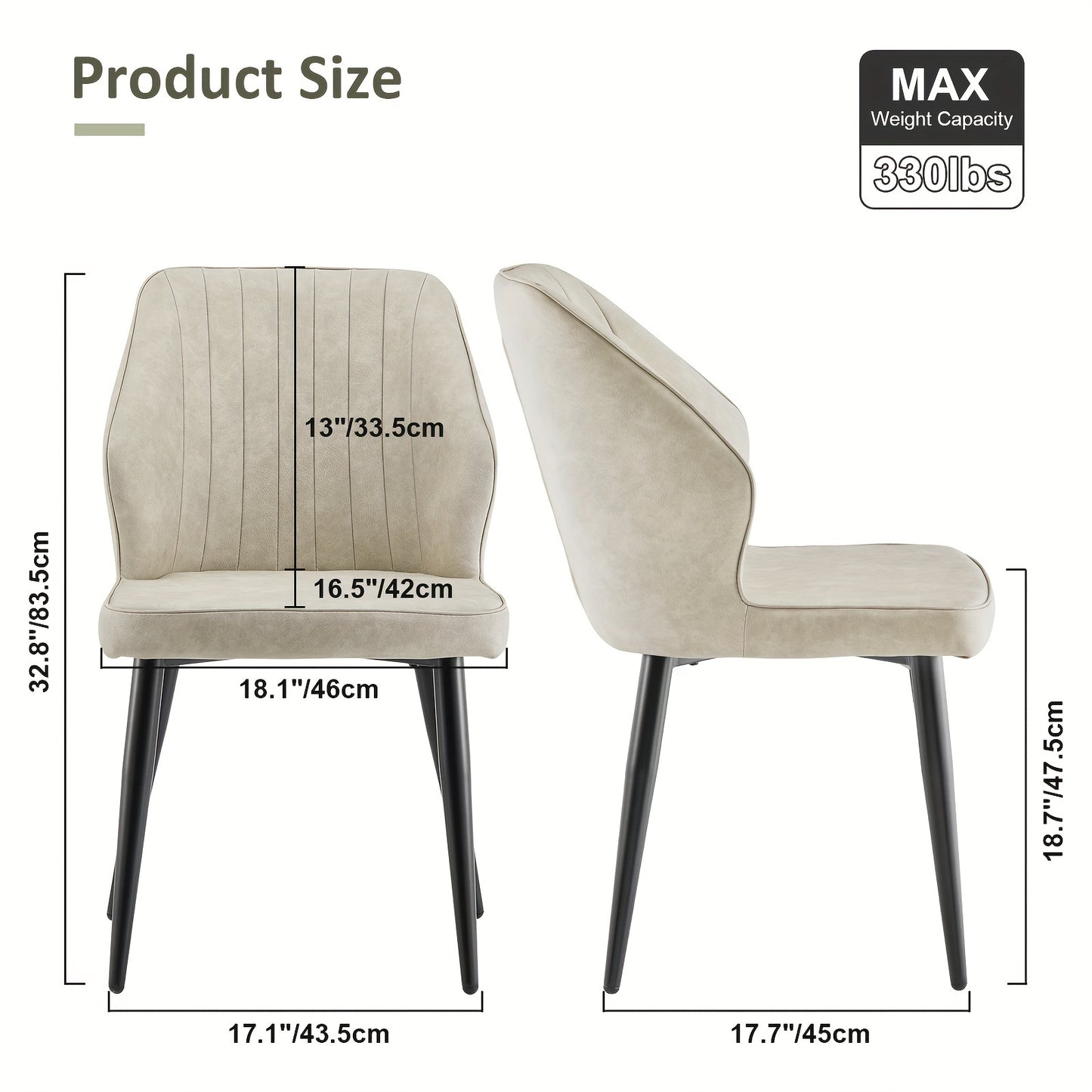 Eetkamerstoel – Stoel – Armstoel – Keukenstoel – Designstoel – Set van 2 – Kunstleer Bekleding – Memory Foam Zitting – Grijs – Metalen Poten – Ergonomisch Comfort