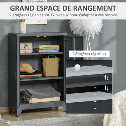 Archiefkast – Opbergkast – Dossierkast – Kantoorkast – Metalen Kast – Industrieel Design – 2 Verstelbare Legplanken – Antracietgrijs
