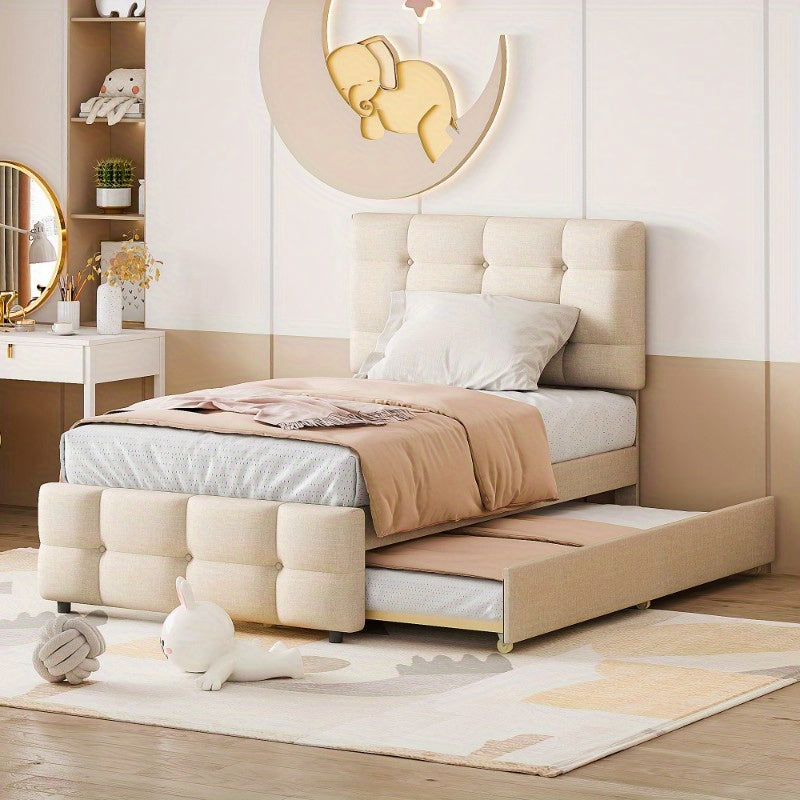 Uittrekbed – Bedbank – Sofa Bed – Dagbed – Logeerbed – Inklapbaar – 140x200 cm – Met Opberglades – Beige Linnen Bekleding