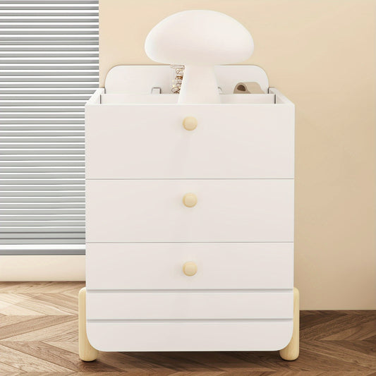 Nachtkastje – Wit Nachtkastje – Bedside Table – Opbergkastje – Ladenkast – 3 Laden En Open Vakken – Massief Houten Poten – Stil Schuifsysteem