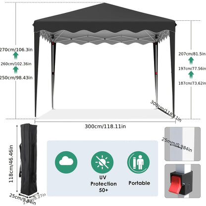 3x3 Pop-Up Gazebo Tent with 4 Side Walls, UV Protection & Sturdy Metal Frame - Foldable Garden Tent for Camping, Weddings, Parties, Outdoor Events - Black, Tents for Camping, Event Shelter, Modern Canopy, Durable Fabric, Even