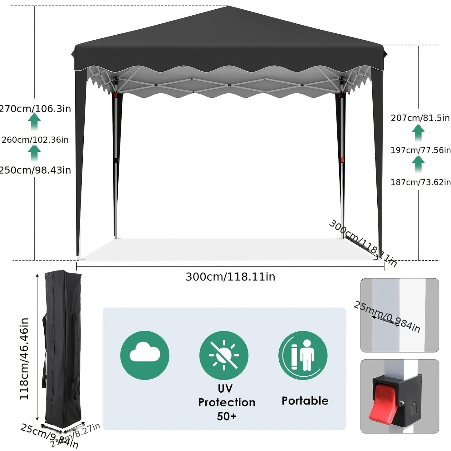 3x3 Pop-Up Gazebo Tent with 4 Side Walls, UV Protection & Sturdy Metal Frame - Foldable Garden Tent for Camping, Weddings, Parties, Outdoor Events - Black, Tents for Camping, Event Shelter, Modern Canopy, Durable Fabric, Even