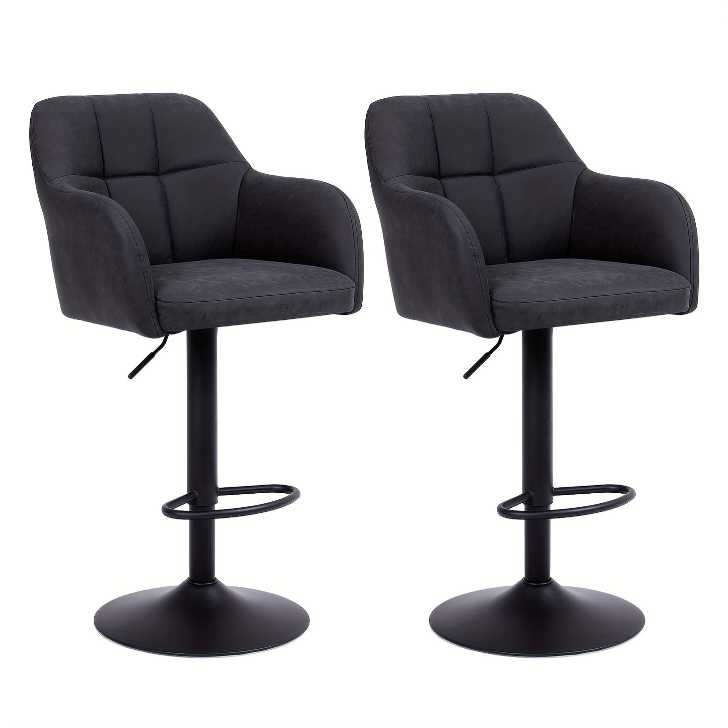 Barstoel – Barkruk – Barstoelen – Keukenstoel – Kruk – Verstelbare Hoogte – 360° Draaibaar – Met Armleuningen – Memory Foam Zitkussen – Met Metalen Frame – Set van 2 – Bruin