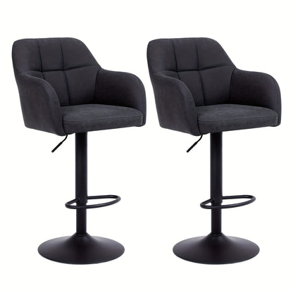 Barstoel – Barkruk – Barstoelen – Keukenstoel – Kruk – Verstelbare Hoogte – 360° Draaibaar – Met Armleuningen – Memory Foam Zitkussen – Met Metalen Frame – Set van 2 – Bruin