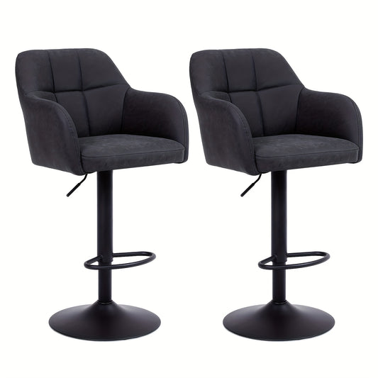 Barstoel – Barkruk – Barstoelen – Keukenstoel – Kruk – Verstelbare Hoogte – 360° Draaibaar – Met Armleuningen – Memory Foam Zitkussen – Met Metalen Frame – Set van 2 – Bruin