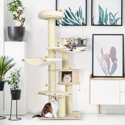 Krabpaal – Kattenboom – Kattenhuis – Kattenkrabpaal – Kattenpaal – 197 cm Hoog – Natuurlijk Hout Met Sisal Palen