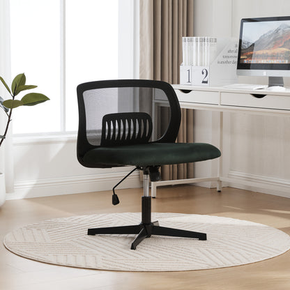 Armless Bureaustoel – Leesstoel Zonder Armleuningen – Draaibare Stoel – Rocking Chair – Zithoek Stoel Groen – Fluwelen Bekleding – Verstelbare Zithoogte