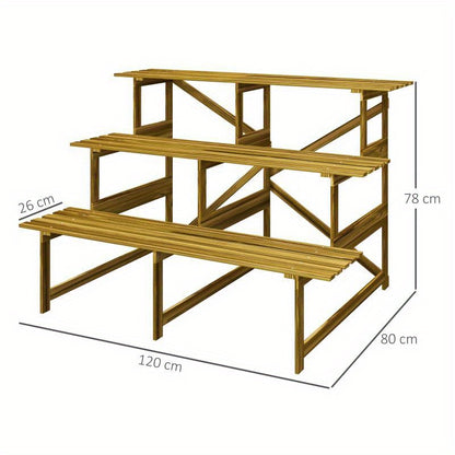 Plantenrek – Plantenstandaard – Plantentafel – Bloemenrek – Plantenetagère – 3 Laags – Duurzaam Vurenhout – 120x80x78 cm – Weerbestendig – Ruimtebesparend