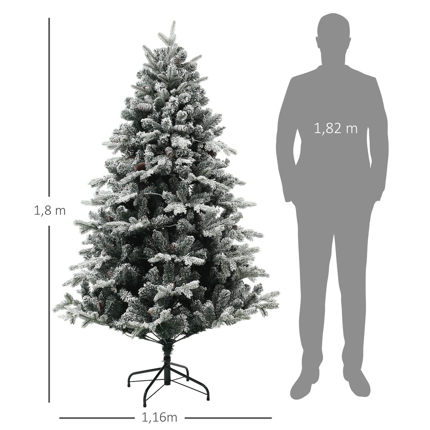 Kunstkerstboom – Nepkerstboom – Kunstboom – Kerstdecoratie – Kerstboom – 180 cm Hoog – 793 Takken Met Nep Sneeuw – Stabiele Metalen Voet
